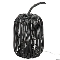 7 3/4" x 15 3/4" Tall Rattan Pumpkin with Yellow Light Strand Halloween Decoration