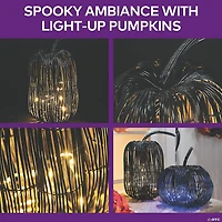 7 3/4" x 15 3/4" Tall Rattan Pumpkin with Yellow Light Strand Halloween Decoration