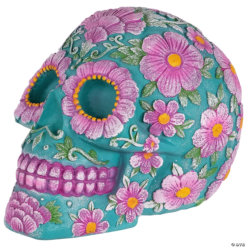 7.75" Blue and Pink Day of the Dead Skull Coin Bank