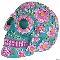 7.75" Blue and Pink Day of the Dead Skull Coin Bank