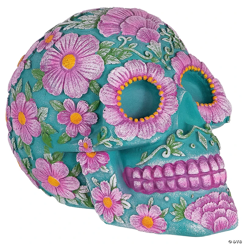 7.75" Blue and Pink Day of the Dead Skull Coin Bank