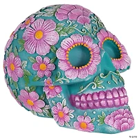 7.75" Blue and Pink Day of the Dead Skull Coin Bank