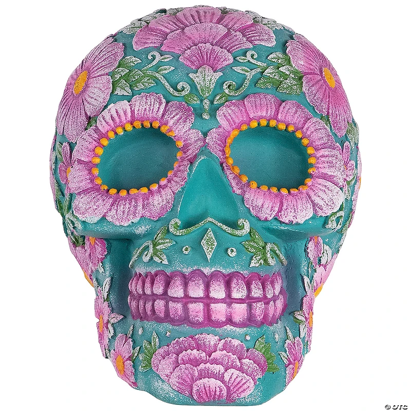 7.75" Blue and Pink Day of the Dead Skull Coin Bank