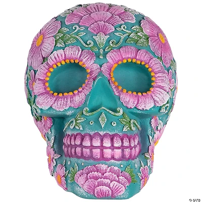 7.75" Blue and Pink Day of the Dead Skull Coin Bank