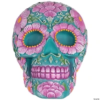 7.75" Blue and Pink Day of the Dead Skull Coin Bank