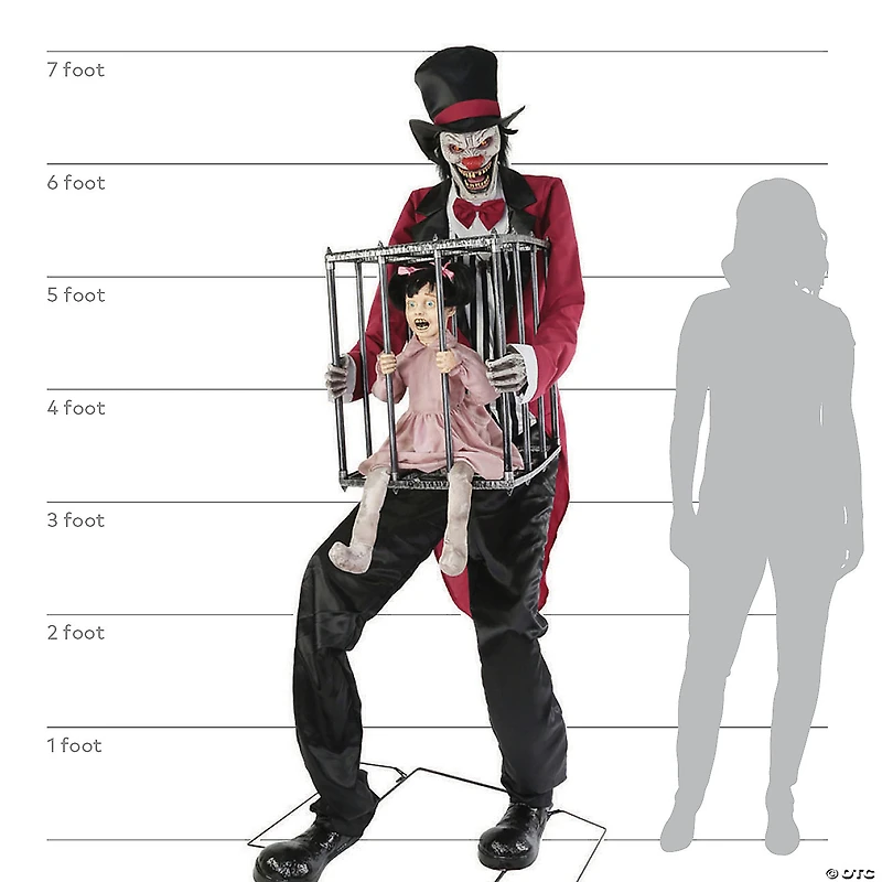 7 Ft. Animated Rotten Ringmaster with Caged Kid Halloween Decoration