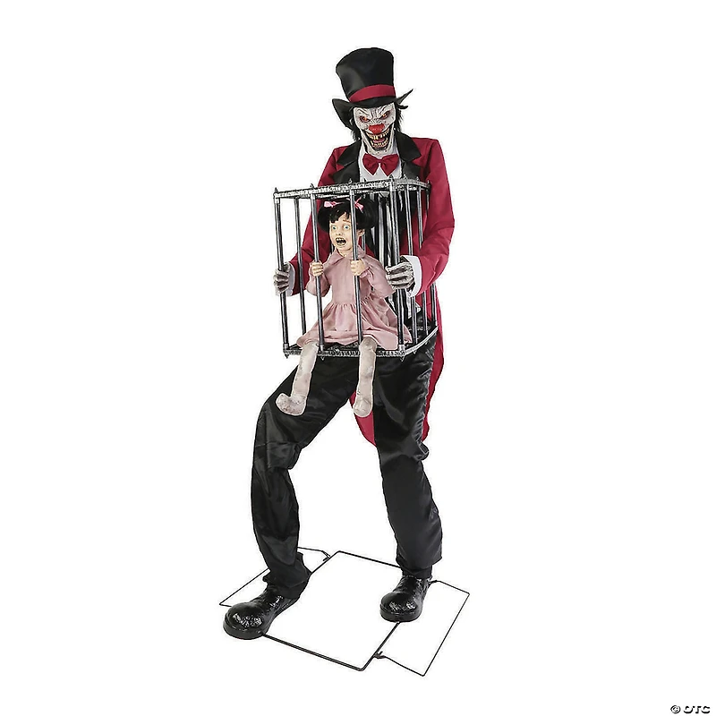 7 Ft. Animated Rotten Ringmaster with Caged Kid Halloween Decoration
