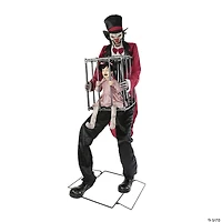 7 Ft. Animated Rotten Ringmaster with Caged Kid Halloween Decoration