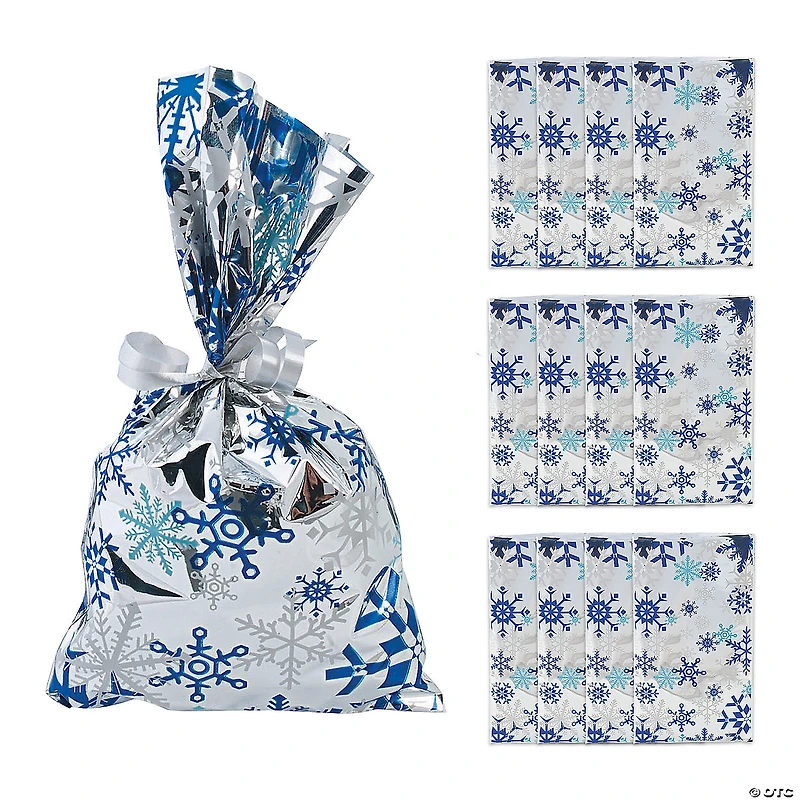 7" Metallic Snowflake Mylar Treat Bags - 12 Pc.