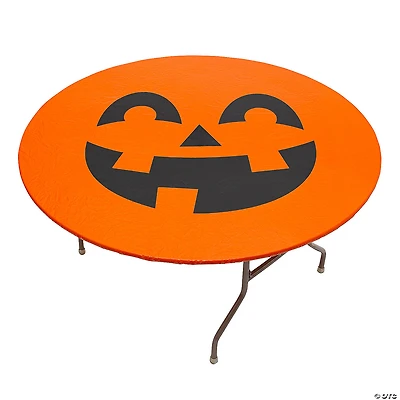 72" Jack-O’-Lantern Fitted Round Plastic Disposable Tablecloth