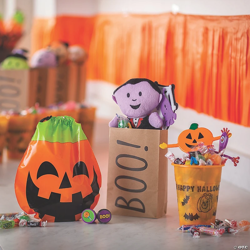 8 3/4" Bulk 72 Pc. Halloween Pumpkin Plastic Goody Bags