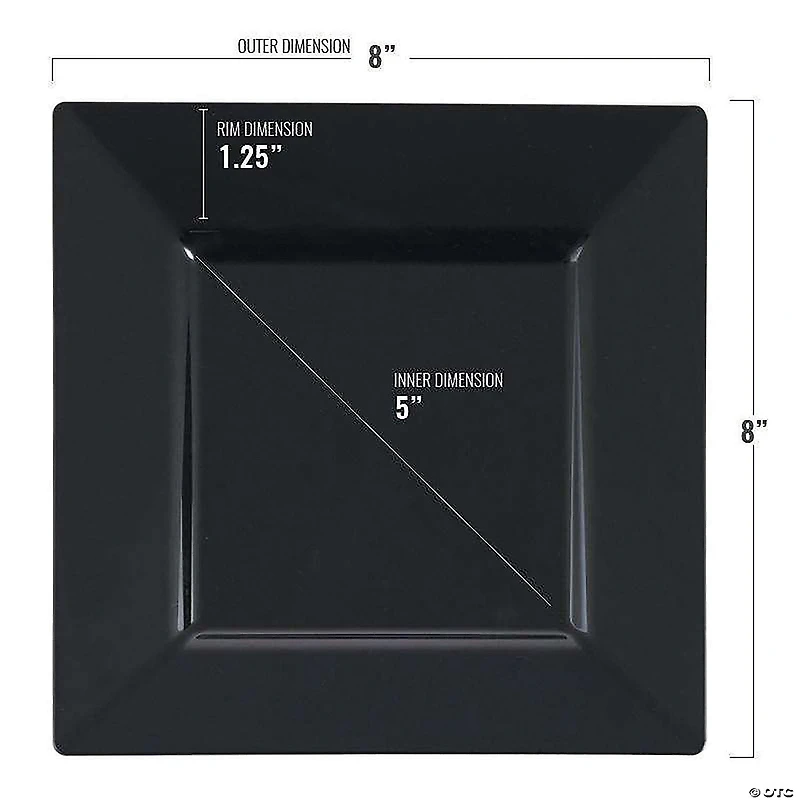 8" Black Square Plastic Salad Plates (50 Plates)