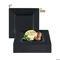 8" Black Square Plastic Salad Plates (50 Plates)