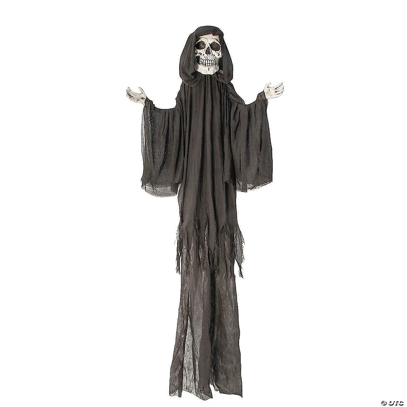 8 Ft. 2" Hanging Skeleton Reaper with Black Cloak Halloween Decoration