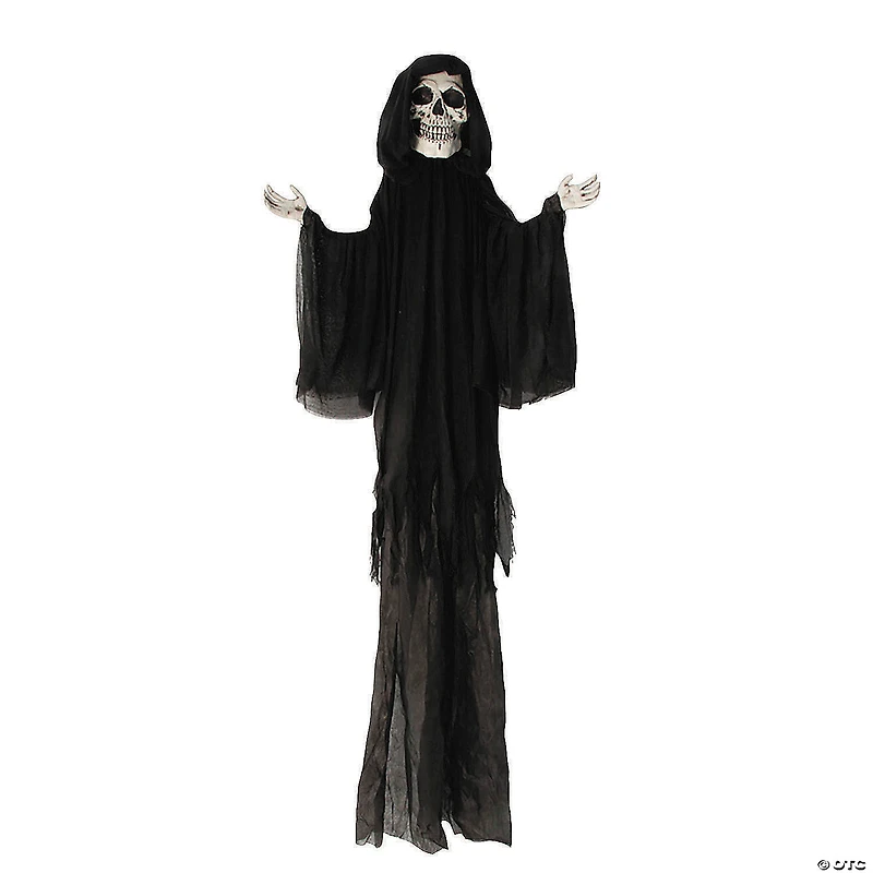 8 Ft. 2" Hanging Skeleton Reaper with Black Cloak Halloween Decoration