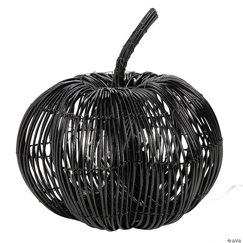 9 1/2" x 9 3/4" Rattan Pumpkin with Purple Light Strand Halloween Decoration