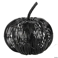 9 1/2" x 9 3/4" Rattan Pumpkin with Purple Light Strand Halloween Decoration