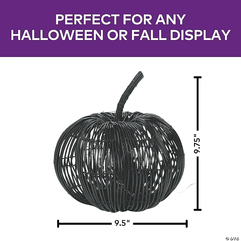 9 1/2" x 9 3/4" Rattan Pumpkin with Purple Light Strand Halloween Decoration