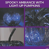 9 1/2" x 9 3/4" Rattan Pumpkin with Purple Light Strand Halloween Decoration