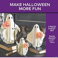 9 3/4" White Ghosts Holding Light-Up Jack-O'-Lanterns Resin Tabletop Decoration - 3 Pc.