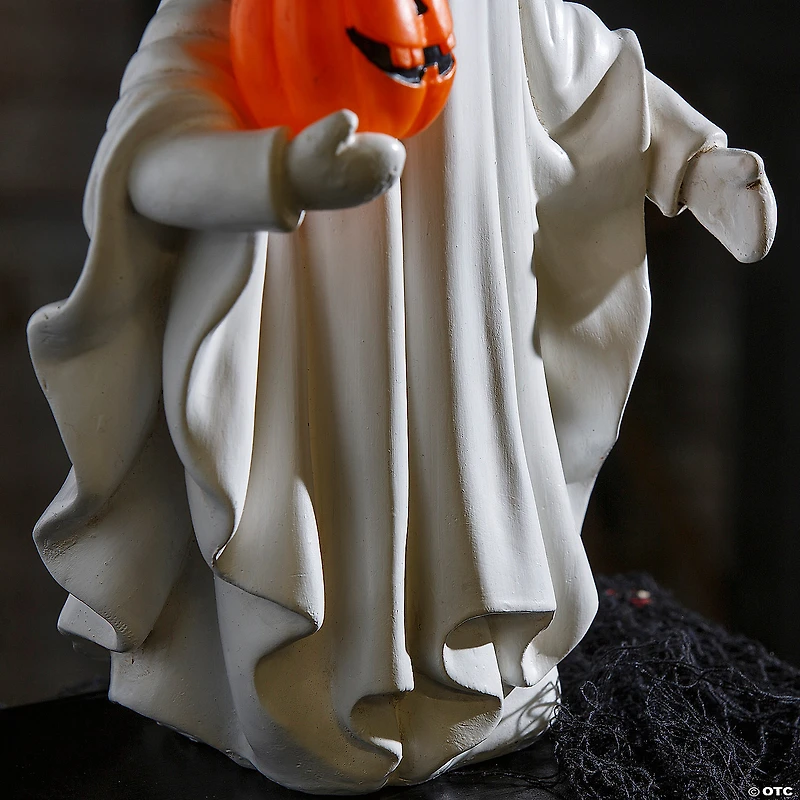 9 3/4" White Ghosts Holding Light-Up Jack-O'-Lanterns Resin Tabletop Decoration - 3 Pc.