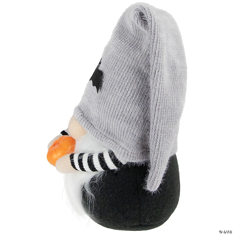 9.5" Black and Gray Standing Gnome with Pumpkin Halloween Decoration