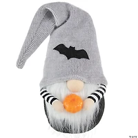 9.5" Black and Gray Standing Gnome with Pumpkin Halloween Decoration