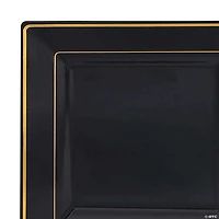9.5" Black with Gold Square Edge Rim Plastic Dinner Plates (40 Plates)