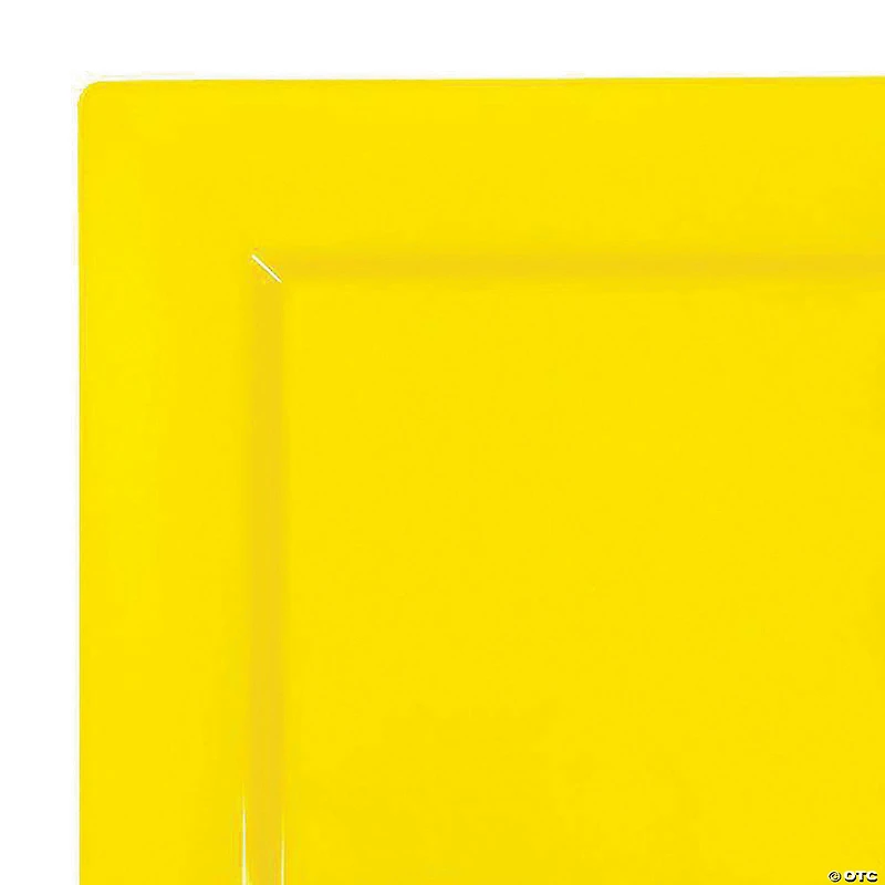 9.5" Yellow Square Plastic Dinner Plates (40 Plates)