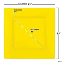 9.5" Yellow Square Plastic Dinner Plates (40 Plates)