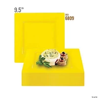 9.5" Yellow Square Plastic Dinner Plates (40 Plates)