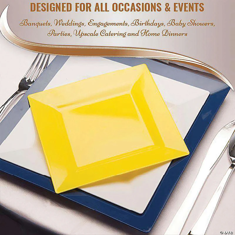 9.5" Yellow Square Plastic Dinner Plates (40 Plates)