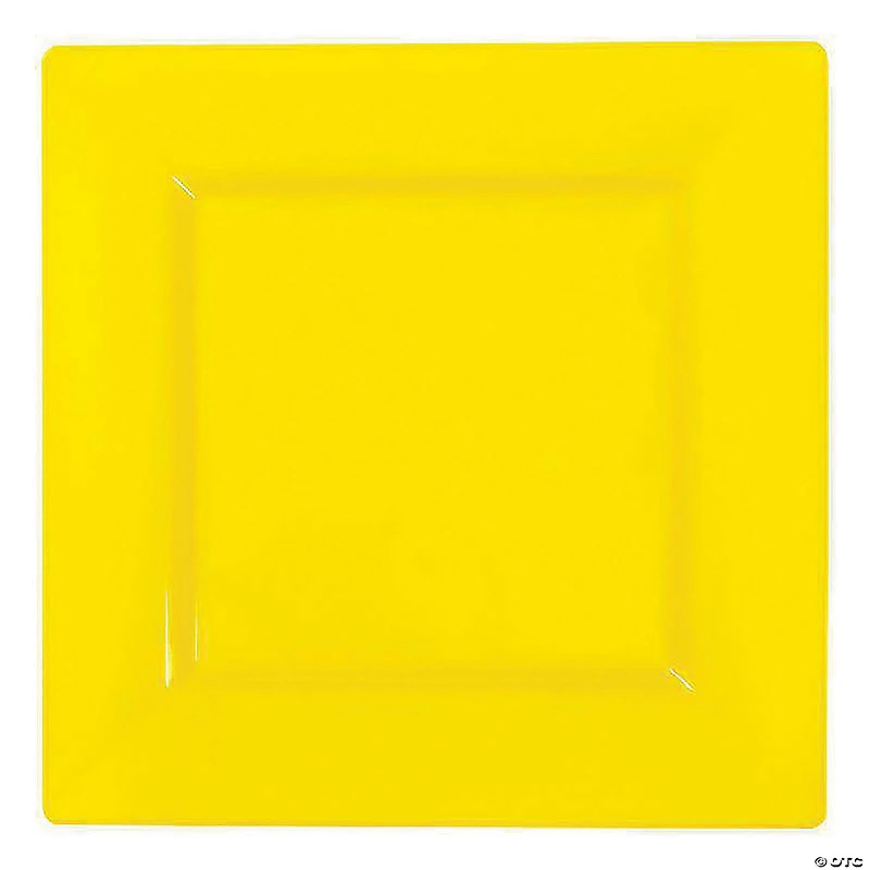 9.5" Yellow Square Plastic Dinner Plates (40 Plates)