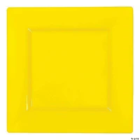 9.5" Yellow Square Plastic Dinner Plates (40 Plates)