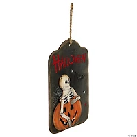 9.75" Skeleton and Jack-O-Lantern Halloween Wall Sign