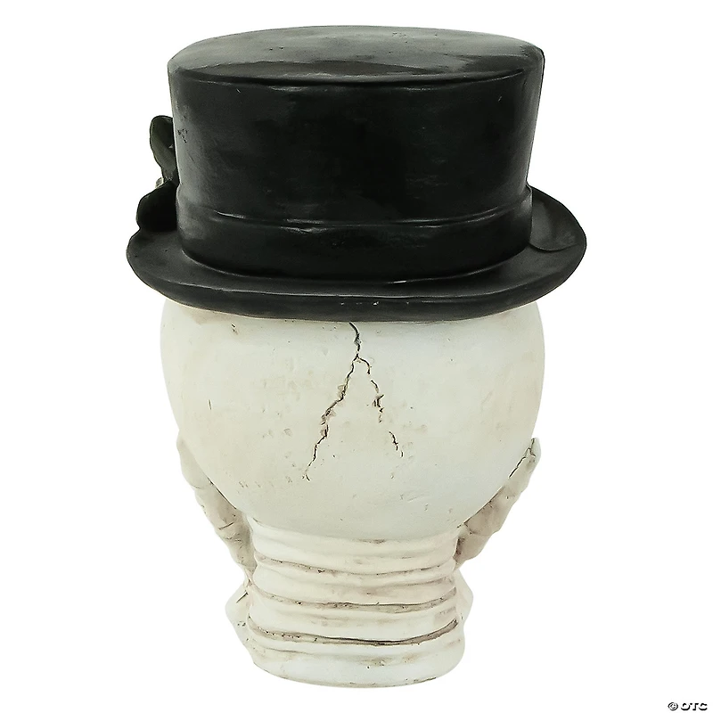 9" Skull with Top Hat and Roses Halloween Decoration