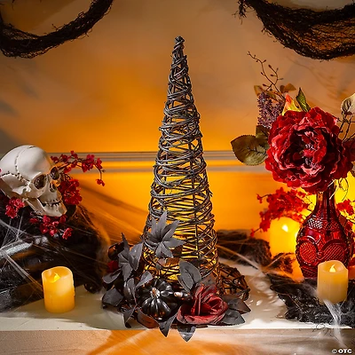 9" x 17 3/4" Black Rattan Wicker Witch’s Hat Halloween Decoration