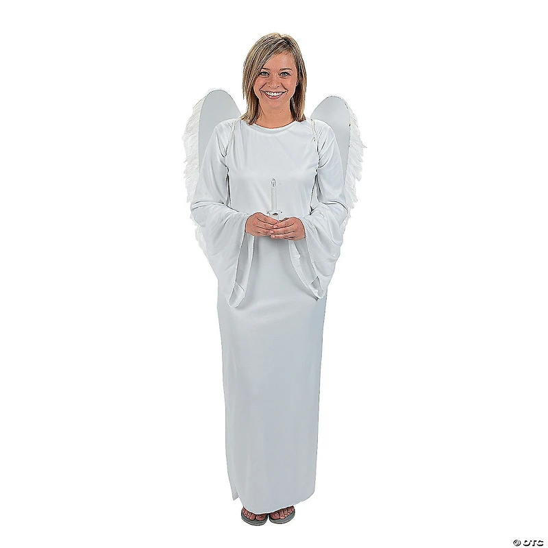 Adults Angel Costume with Angel Wings & Candle - Standard