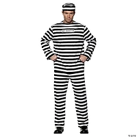 Adults Black & White Stripe Male Convict Jumpsuit Costume
