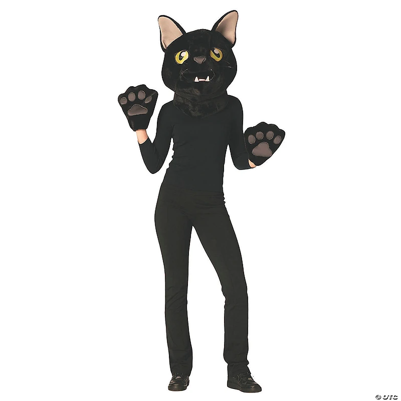 Adults Black Cat Mask & Paws Costume Kit - One Size