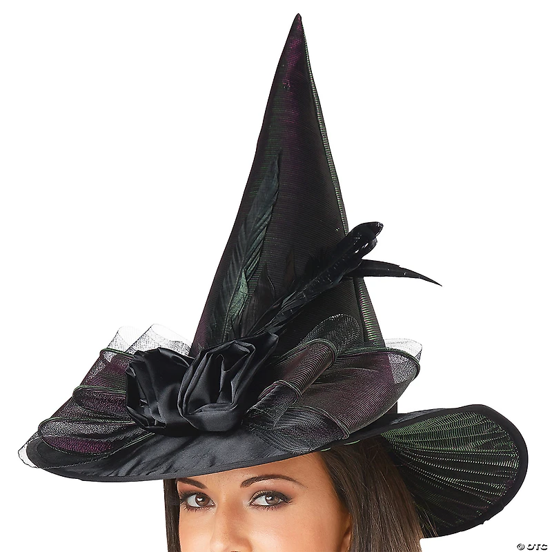 Adults Black Witch Hat with Bow & Feather
