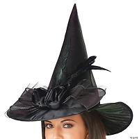Adults Black Witch Hat with Bow & Feather
