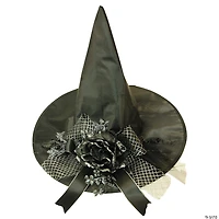 Adults Black Witch Hat with Rose & Ribbon