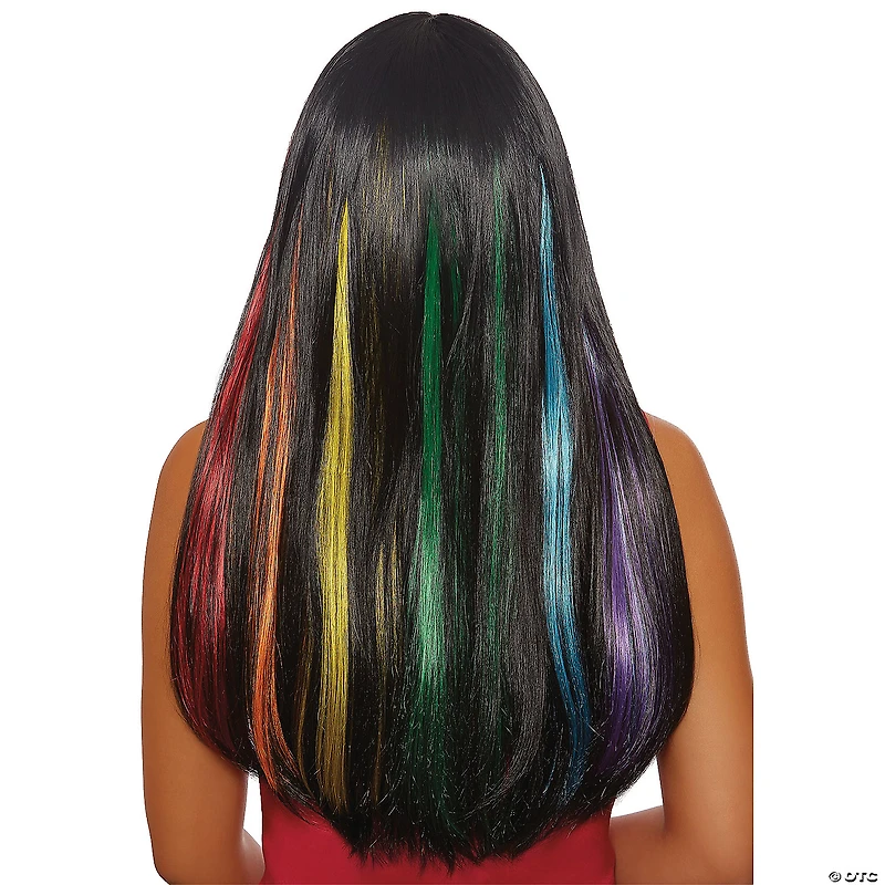 Adults Brown Long Straight Wig with Hidden Rainbow