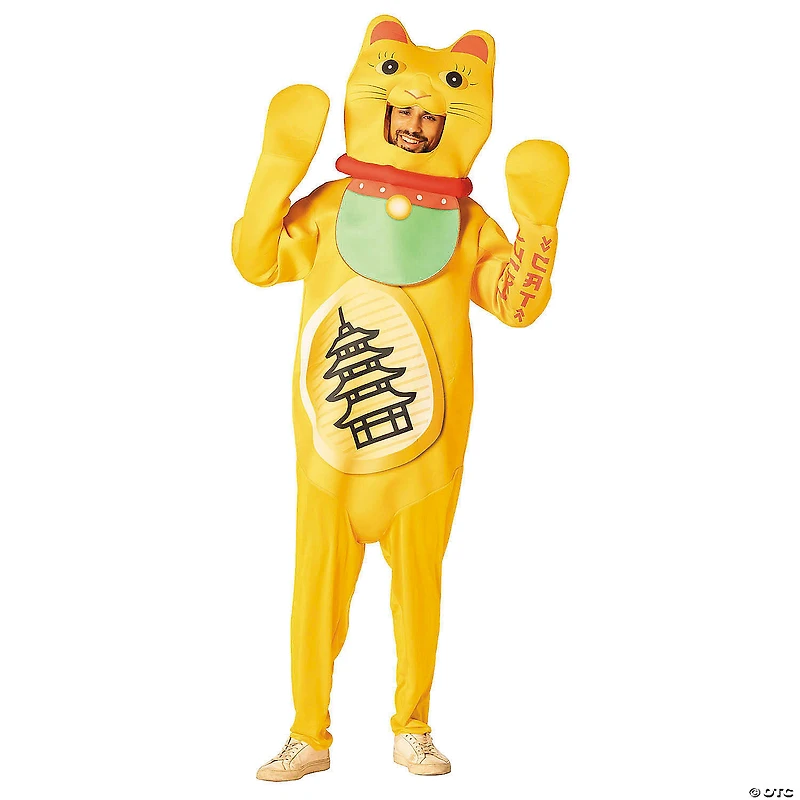 Adults Gold Lucky Cat Jumpsuit Costume - One Size