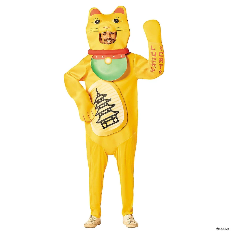 Adults Gold Lucky Cat Jumpsuit Costume - One Size