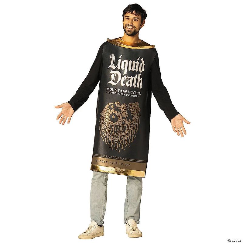 Adults Liquid Death Mountain Water™ Sparkling Drinking Water Black Can Tunic Costume - One Size