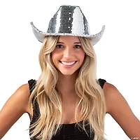Adults Mirrored Disco with Silver Sequins Cowboy Hat Costume Accessory