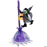 Animated Flying Witch with Broom Halloween Decoration - 25"
