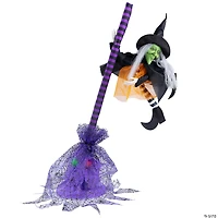 Animated Flying Witch with Broom Halloween Decoration - 25"